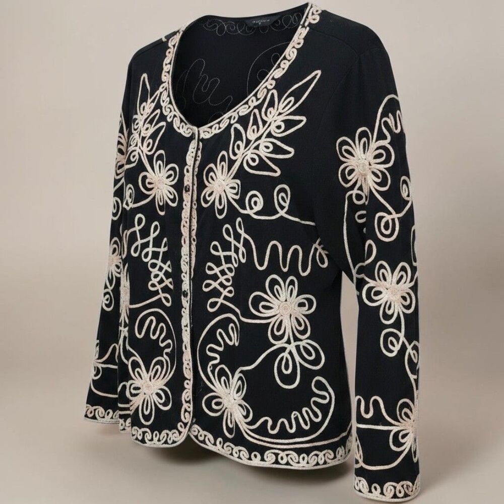 Investments II Cardigan Womens 3X Black Cream V-Neck Embellished Y2K Whimsigoth
